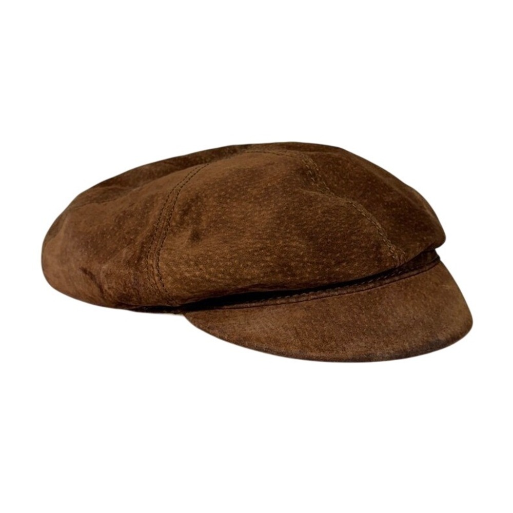 Vintage 2006 Wilsons Leather Brown Suede Newsboy Cap Y2K Boho Chic Indie Sleaze